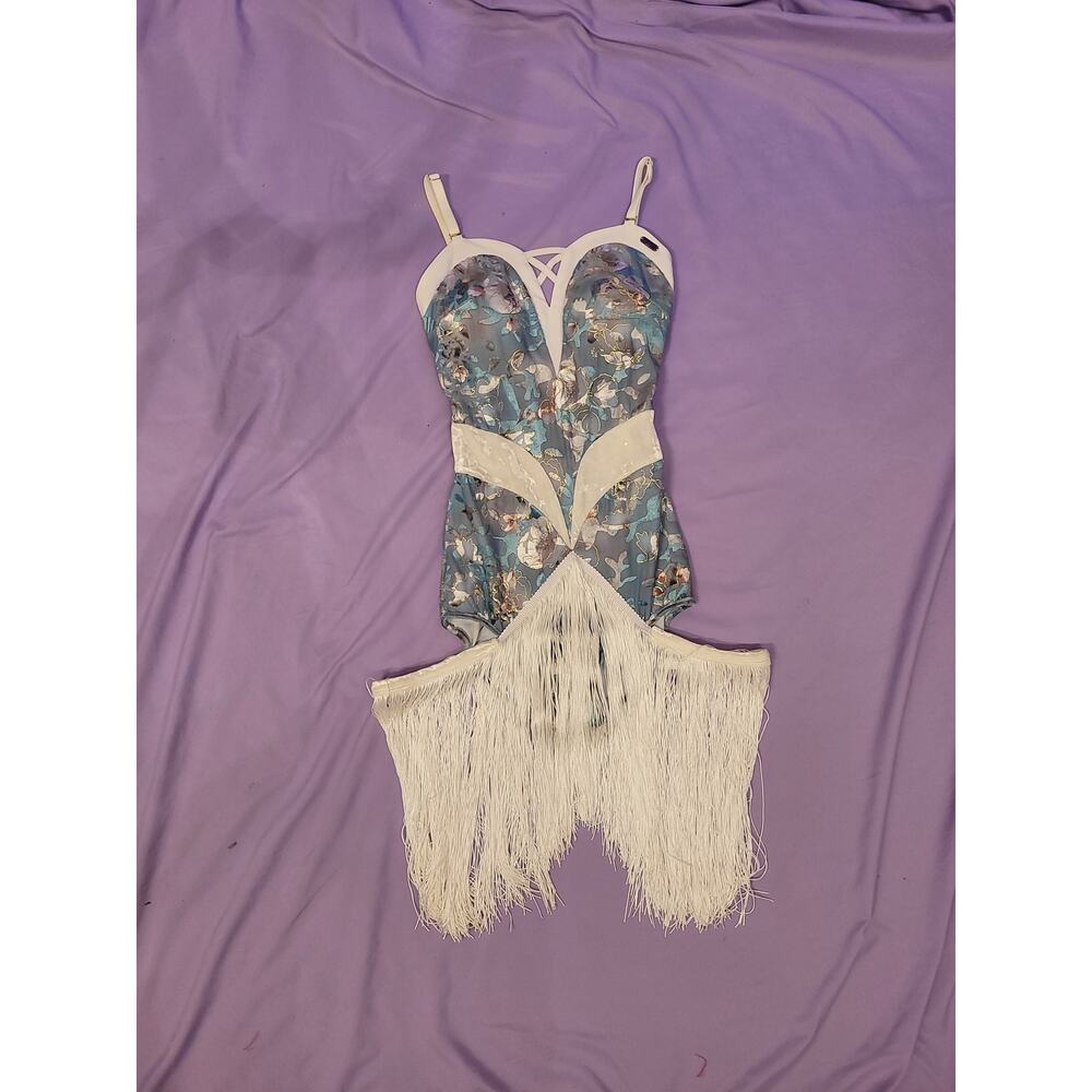 Professional Latin Rumba Dance Dress Fringe Floral Ballroom Competition Performa